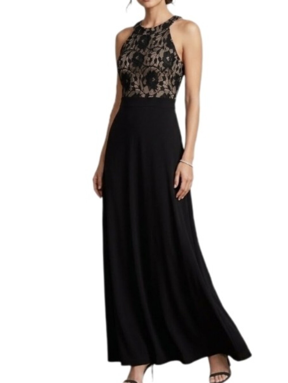 Enfocus Studio Dress Lace-Overlay Halter Vintage Evening Black Size 6